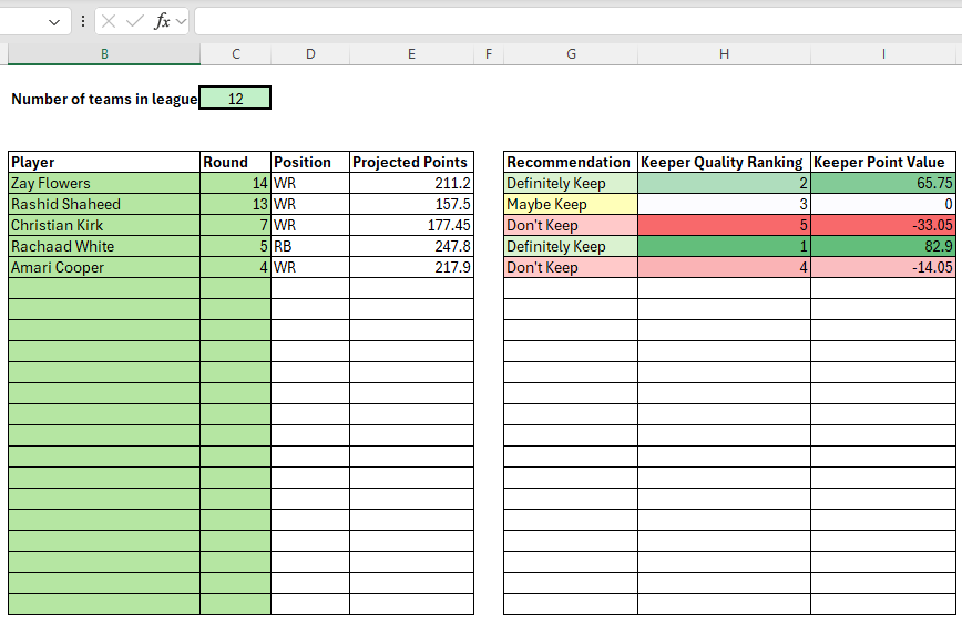 fantasy football keeper calculator screenshot